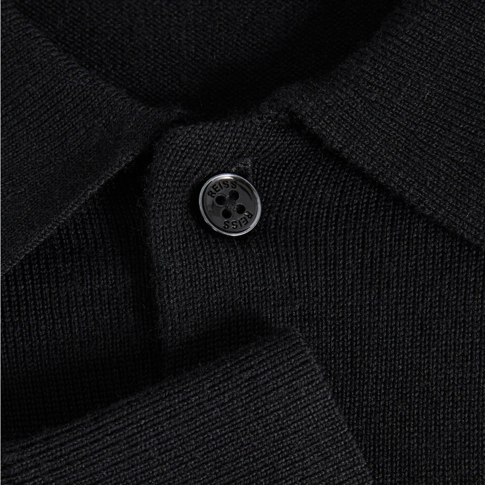 NWT M REISS MERINO WOOL LONG-SLEEVE POLO SHIRT IN BLACK - Picture 3 of 8